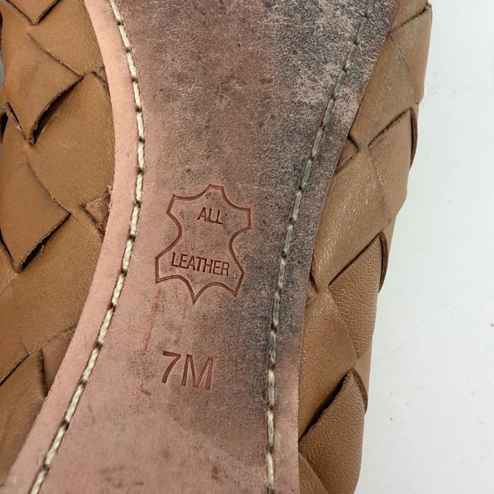 Tory Burch Carlyle Woven Leather Ballet Flats Brown Bow Logo Women's 7M